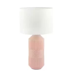 Rhombu Geometric Textured Ceramic Cylinder Table Lamp Pink/White