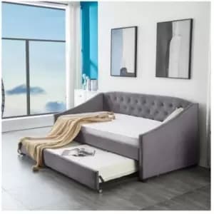 Kosy Koala - Velvet Grey Daybed 3FT Single Sofa Bed With Underbed Trundle Living Room Bedroom Furniture - With 2 Mattresses