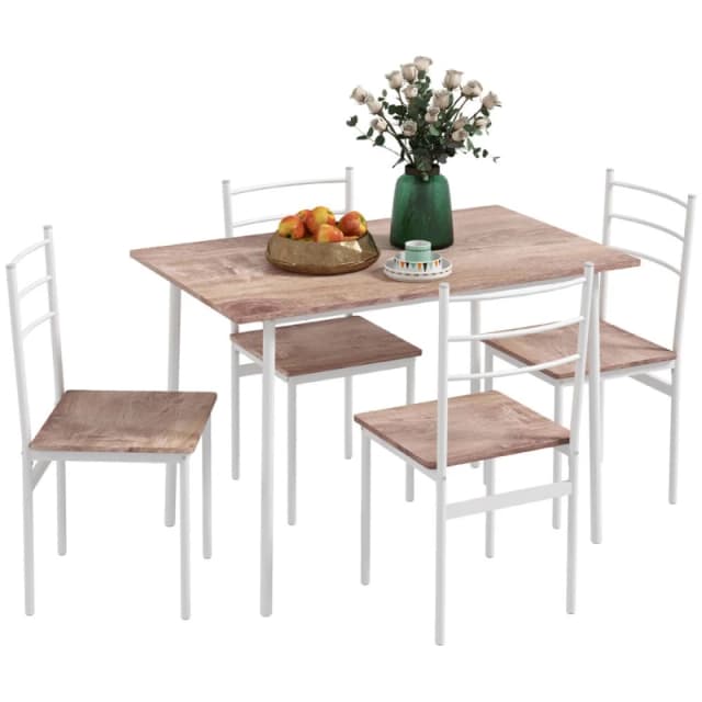 HOMCOM 5 Piece Dining Table and Chairs Set, Space Saving Table and 4 Chairs White - Homcom 5056725523206