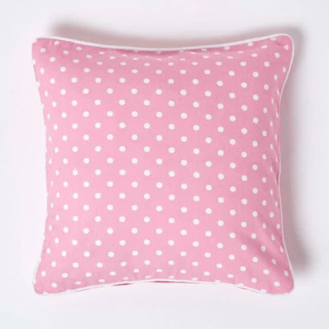 Homescapes Cotton Pink Polka Dots Cushion Cover, 45 X 45 Cm