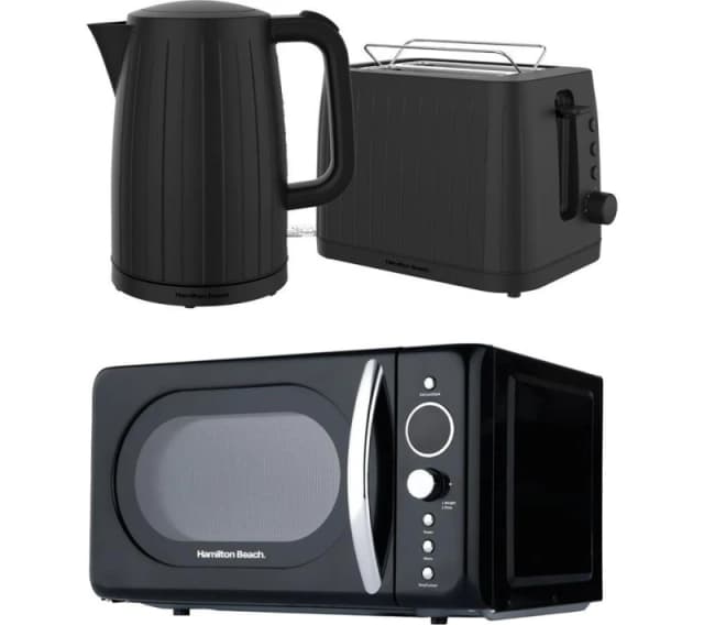 HAMILTON BEACH FlexiControl Jug Kettle, 2-Slice Toaster & Solo Microwave Bundle - Black 5060916373167