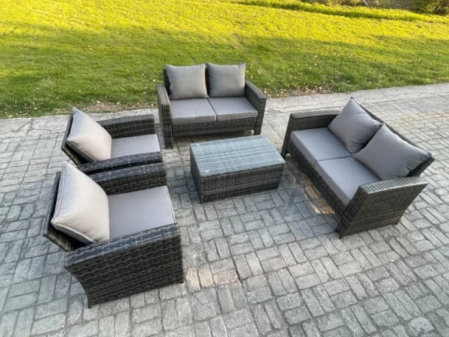 Fimous Garden Furniture Sets 5 Pieces Outdoor Rattan Furniture Manual Wicker Patio Sofa Chair Set with Coffee Table in Dark Grey Dark Grey Unisex