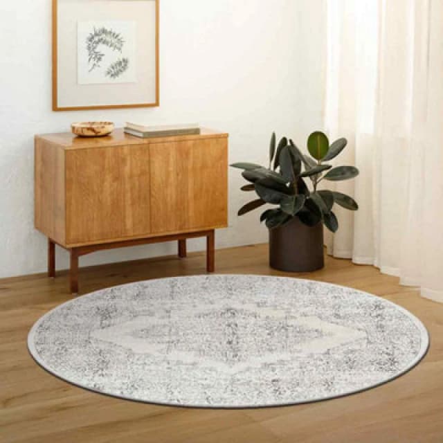 Livabliss Round Vintage Oriental Boho Cream Ceren Area Rug 200 X 200 Cm - Easy Care, Non Shedding, Ideal For Living Room & Bedroom