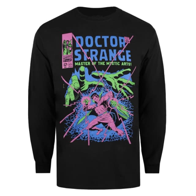 Marvel Marvel Men Dr Strange Master Long Sleeve Cotton T-Shirt in Black Size: Small Black S Male 5052777638332