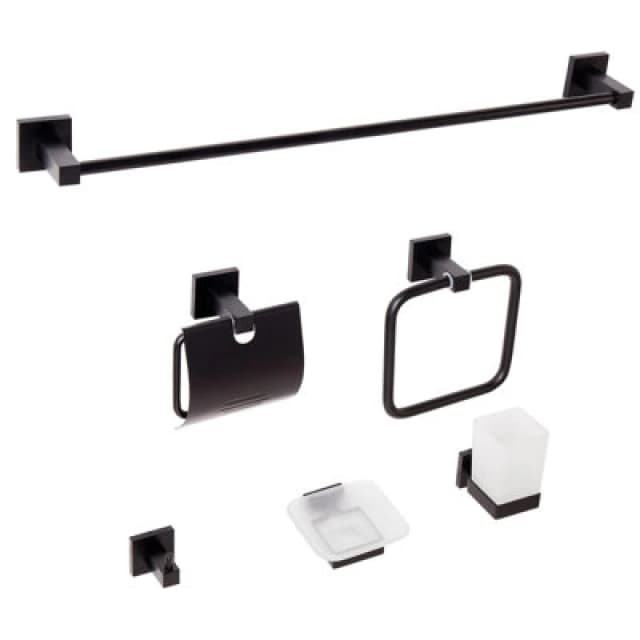 Beliani 6 Piece Bathroom Hardware Set Uvita With Towel Bars And Hooks Black