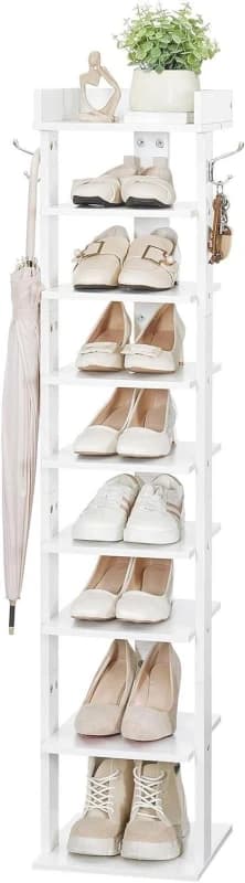 Rafaelo Mobilia 9 Tier Shoe Rack Narrow White White Unisex