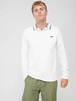 Superdry Tipped Long Sleeve Polo Shirt - White, Size 2XL, Men
