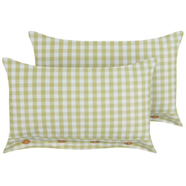 Beliani Set Of 2 Decorative Cushions Talya 40 X 60 Cm Olive Green Checked