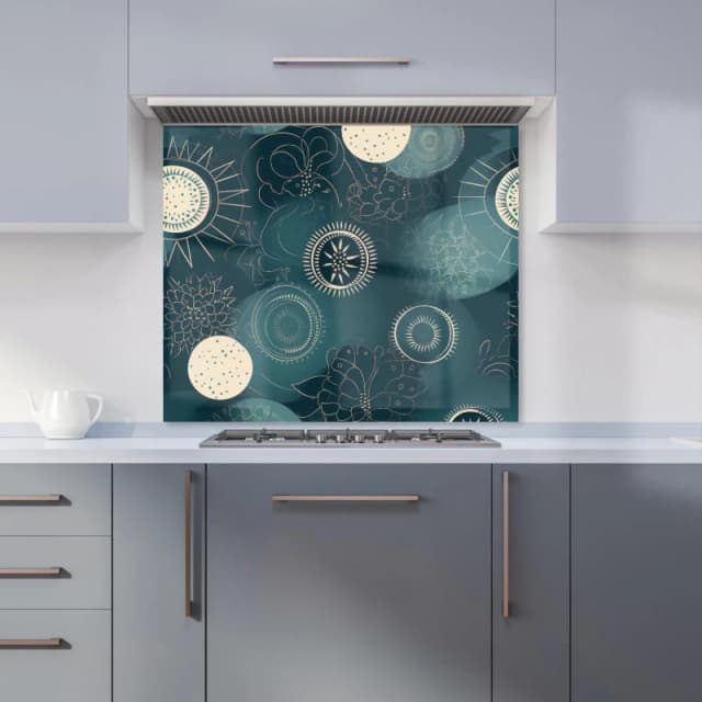 Warren Reed - Designer Blue Moon & Sun Kitchen Splashback in Green Size: 600mm x 750mm Green Unisex 600mm x 750mm