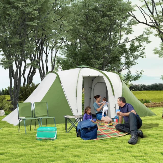 OUTSUNNY 4-6 Man Camping Tent with 2 Bedroom & Living Area in Green Green Unisex
