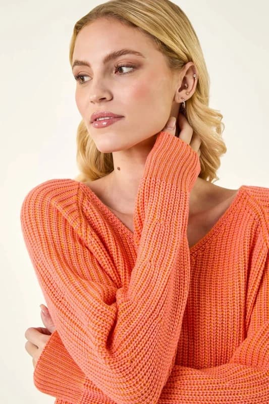Roman Womens V-Neck Boyfriend Knit Jumper in Orange Size: 12 Orange Female 12