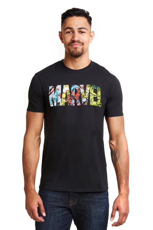 Marvel Comic Strip Logo Cotton T-Shirt Black male