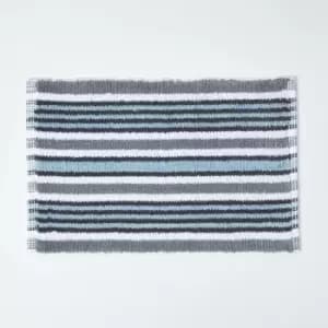 Handloomed Striped Cotton Black Bath Mat - Black - Black - Black - Homescapes
