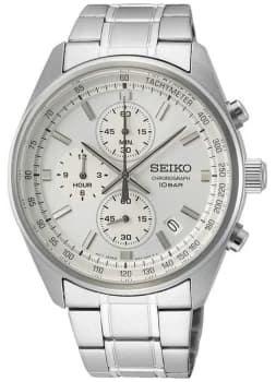 Seiko Mens Stainless Steel Bracelet White Chronograph Watch