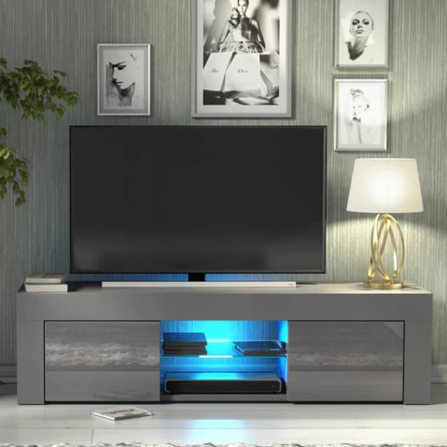 Creative Furniture Loom TV Unit 130cm - Dark Grey with Gloss Doors & LED Lights Dark Grey Unisex