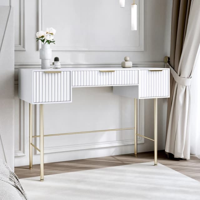 CARME HOME Lara White Dressing Table - Ridged front & side finished White Unisex