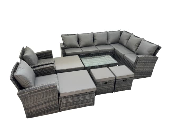 Fimous 12 Seater Garden Sofa Coffee Table Set with Chair 4 Footstools in Dark Grey Dark Grey Unisex