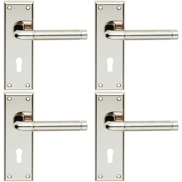 Loops 4x PAIR Round Bar Handle on Lock Backplate 150 x 50mm Polished & Satin Nickel Metallics