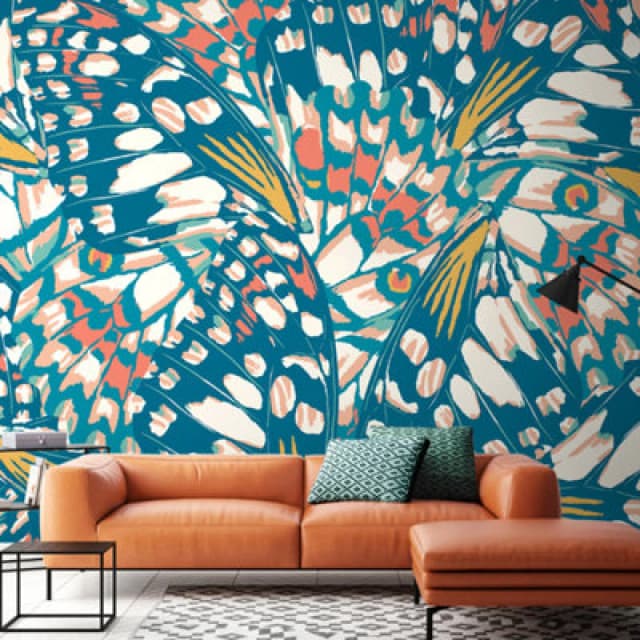 Origin Murals Butterfly Wings - Teal Blue And Orange Matt Smooth Paste The Wall Mural 350Cm Wide X 280Cm High