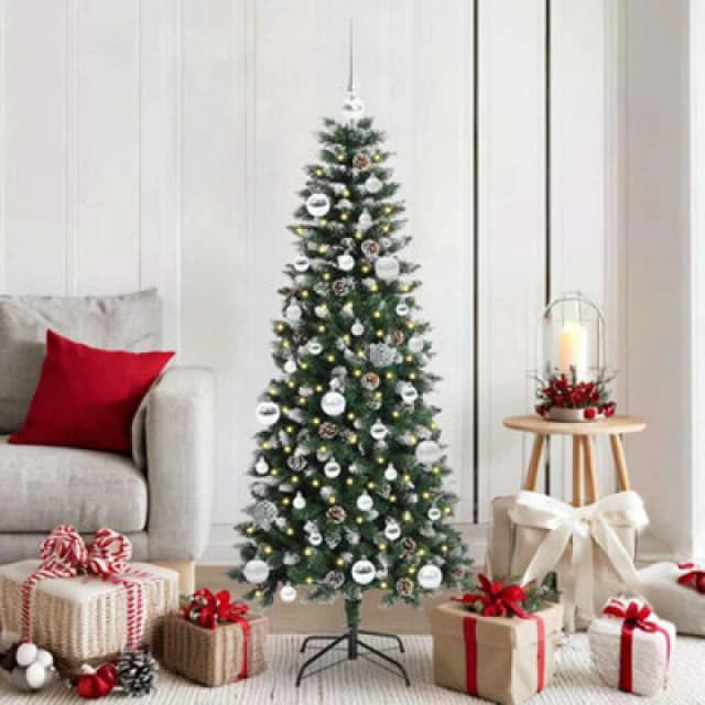vidaXL Artificial Christmas Tree with 150 LEDs, Silver Balls Green 66 x 66 x 150 cm, Green 3395813