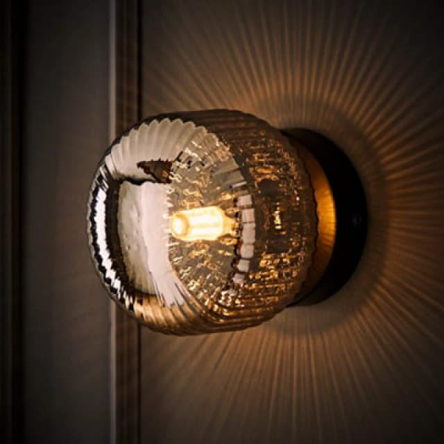 ValueLights ValueLights Calpe Small Ribbed Glass Flush Ceiling Wall Light with LED Bulb in Black One Size Unisex 5059406071294