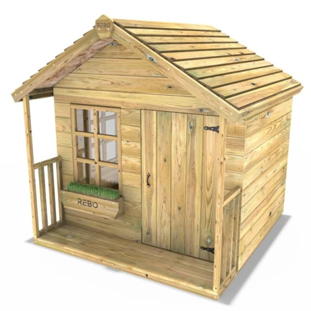 Rebo 5ft x 5ft Children's Wooden Garden Playhouse - Sparrow Natural