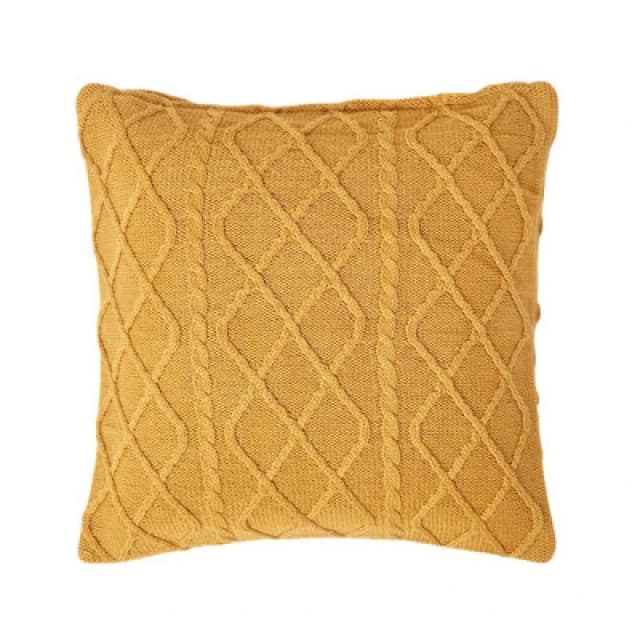 Homescapes Mustard Diamond Cable Knit Cushion Cover, 45 X 45 Cm