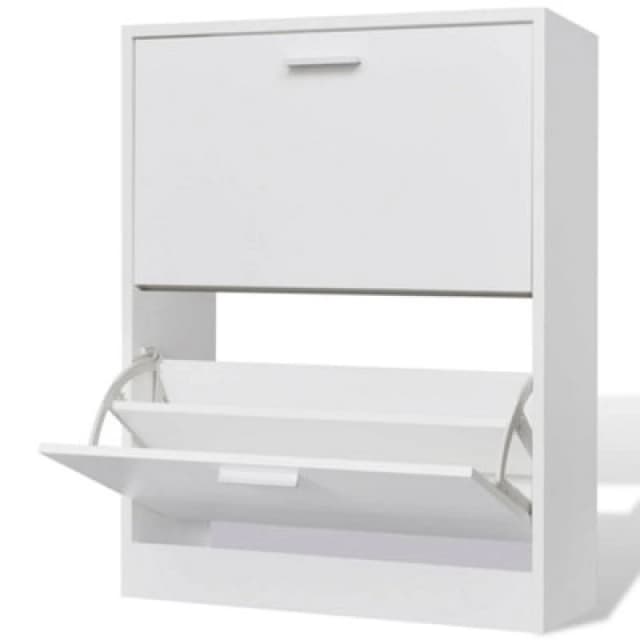 Vidaxl White Wooden Shoe Cabinet With 2 Compartments