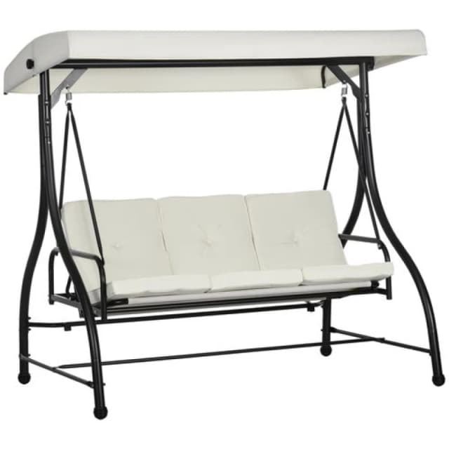 Outsunny Outsunny 3 Seater Canopy Swing Chair Porch Hammock Bed Rocking Bench Cream White