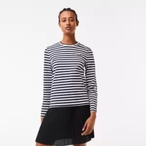 Lacoste Womens Striped Jersey Cotton T-Shirt Size 10 Black/white
