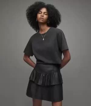 AllSaints Womens Pippa Embroidered Boyfriend T-Shirt, Black, Size: L