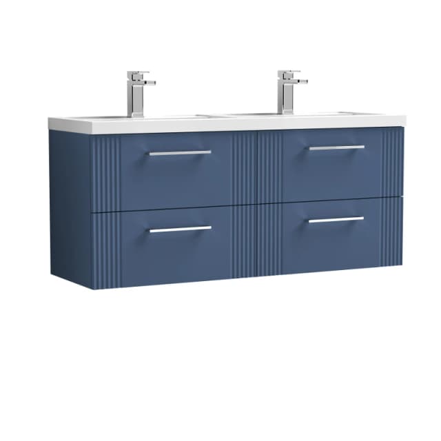 Balterley 4 Drawer Wall Hung Vanity Unit Double Polymarble Basin Blue 1200mm Blue
