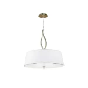 Ninette Pendant 4 Light E27, Antique Brass With Ivory White Shades