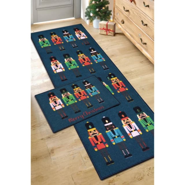 Homemaker Nutcracker Navy Runner & Doormat 57x150 & 57x40, Blue NUTCRACKERNAVY