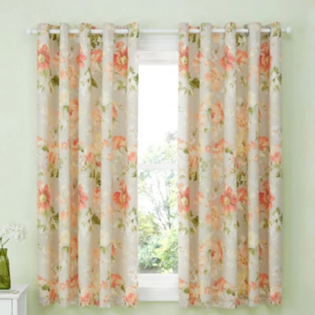 Dreams & Drapes Florette Hand Painted Floral Print Light Filtering Natural Eyelet Curtains