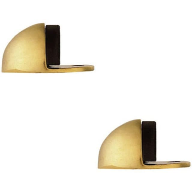 Loops 2x Floor mounted Oval Doorstop 44 x 22mm Polished Brass Half Moon Stopper Metallics