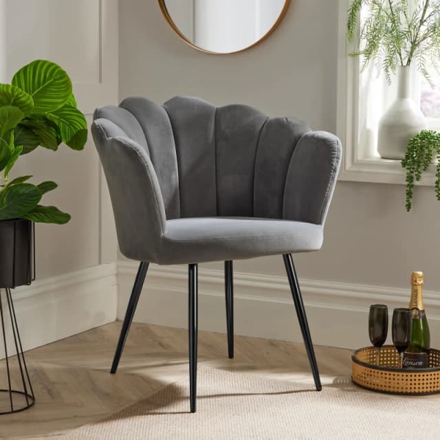 Home Source Compact Scallop Occasional Chair with Metal Legs Grey