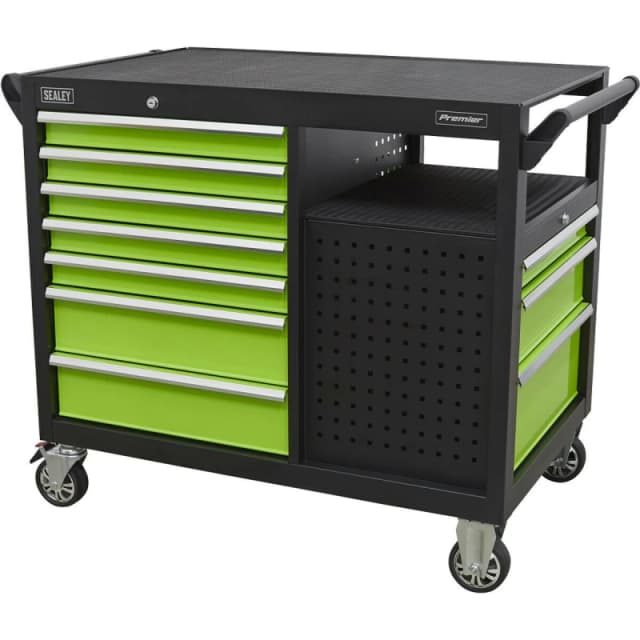 Loops Heavy Duty 10 Drawer Mobile Workstation Trolley - 2 x Open Shelves - 5" Castors Multi