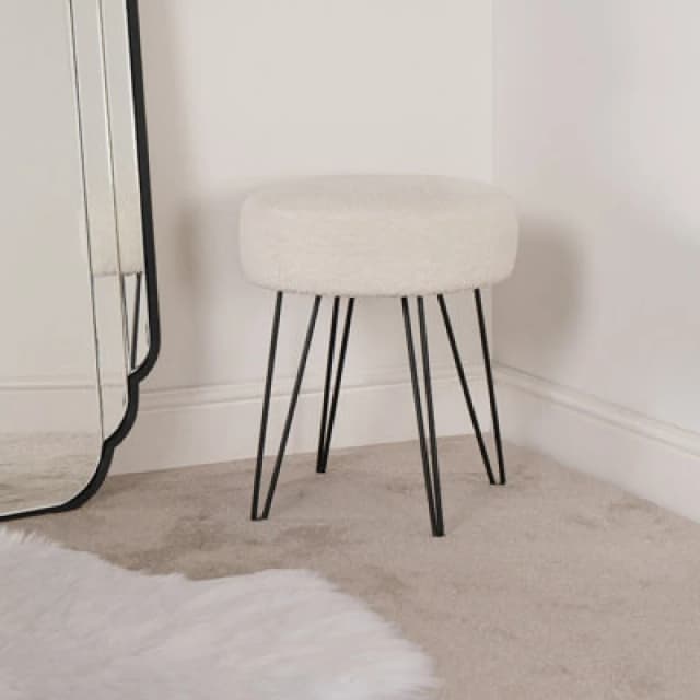 OHS OHS Teddy Stool Boucle Hairpin Round Home Seat Cushioned Foot Rest in White White One Size Unisex 5027434160327
