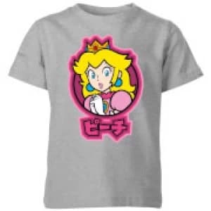 Nintendo Super Mario Peach Kanji Kid's T-Shirt - Grey - 11-12 Years