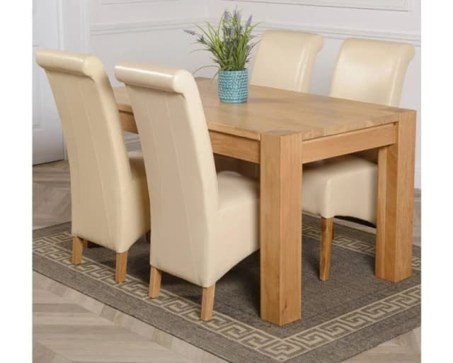 Thats Furniture Kuba 150 x 85cm Chunky Medium Oak Dining Table & 4 Montana Leather Chairs in Cream Size: 150 x 85cm Cream Unisex 150 x 85 cm