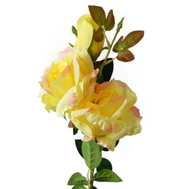 Leaf 80cm Artificial Yellow Rose Stem - 3 flowers
