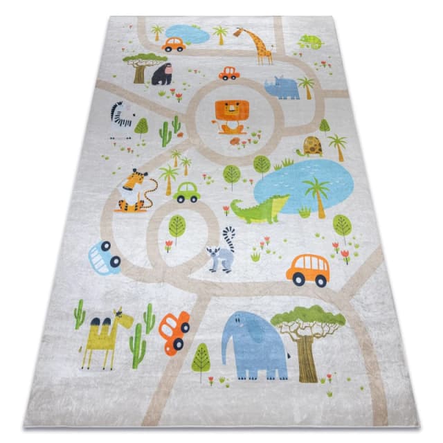 RugsX Bambino 50230 Washing Carpet Zoo, Streets For Children Anti Slip - Beige / Green 120X170 Cm