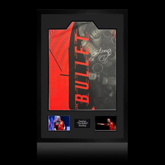 The Fan Cave Stephen Bunting Signed 2025 Shirt Premium Frame Red & Black unisex 850mm x 60