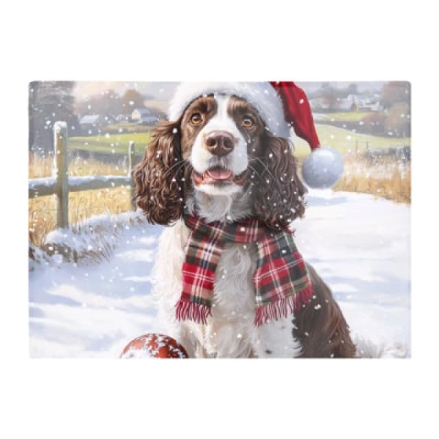 Warren Reed Designer Christmas Springer Spaniel Dog Glass Chopping Board