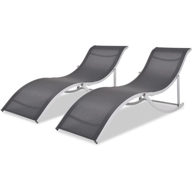 vidaXL 2x Folding Sunloungers Aluminium and Textilene Deck Lounge Beach Chair