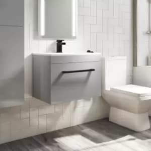 600mm Grey Wall Hung Vanity Unit with Basin and Black Handle - Ashford