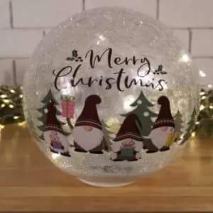 20cm Battery Operated Twinkling Warm White LED Crackle Effect Ball Christmas Decoration with Gonks