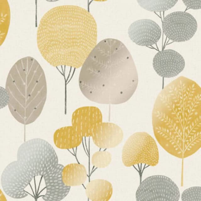 NO BRAND No Brand - Scandi Forest Tree Metallic Wallpaper Woodland Leaf Yellow Grey Shimmer Crown m1530
