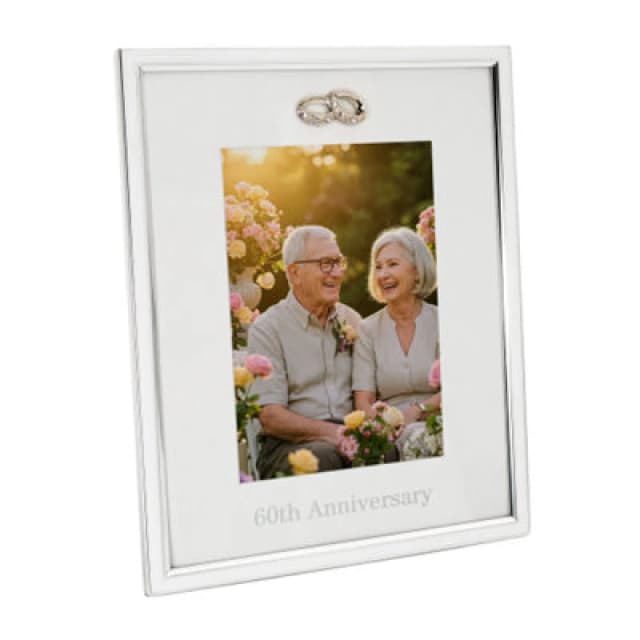 Happy Homewares 60Th Anniversary 5X7 Silver Frame With Diamante Rings